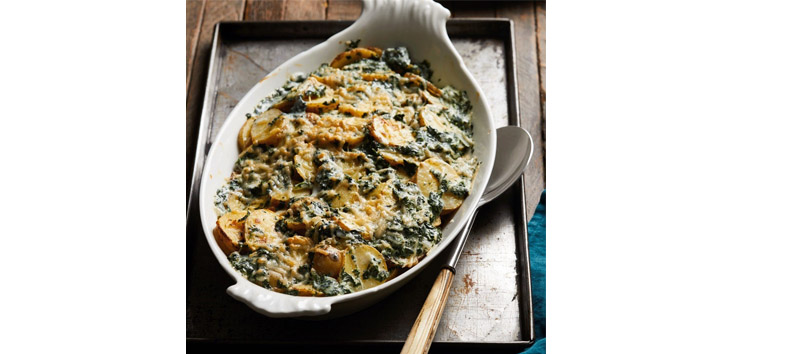 Parmesan Scalloped Potatoes with Spinach
